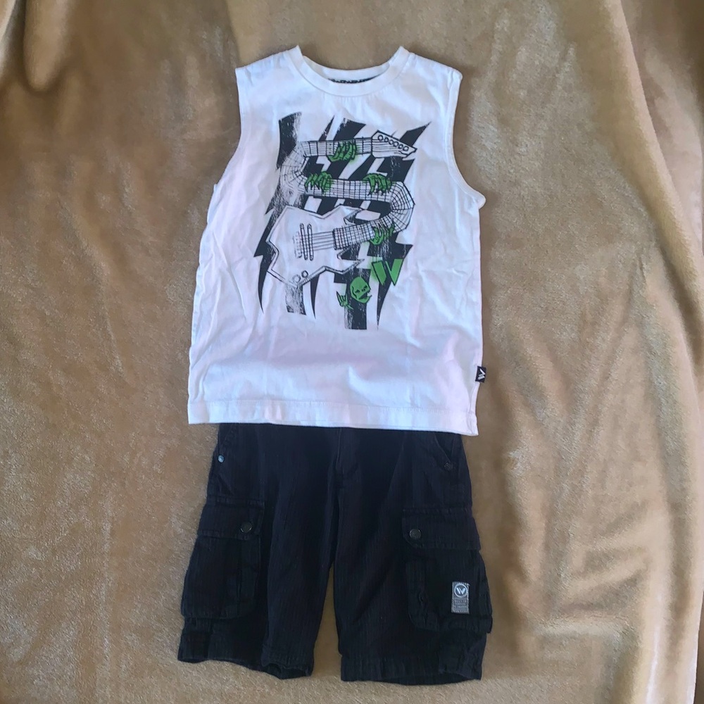 White Graphic Sleeveless Kids Top And shorts set